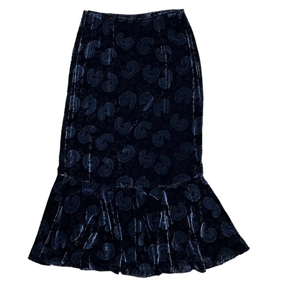 Lucia Lukken 100% Silk Velvet Paisley Floral Maxi Skirt Sz S - Picture 8 of 10